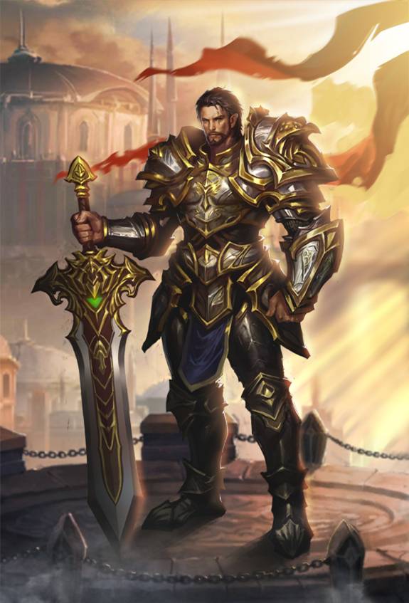 职业:骑士 武器:双手重剑,单手剑盾 盔甲:全套的光明骑士盔甲 血型